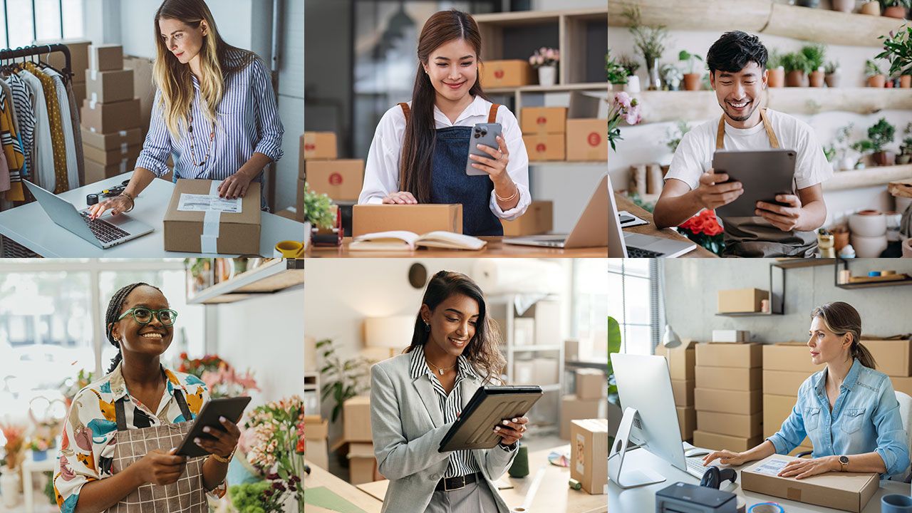 Diverse people selling online