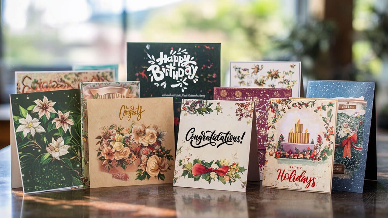 various greeting cards displayed