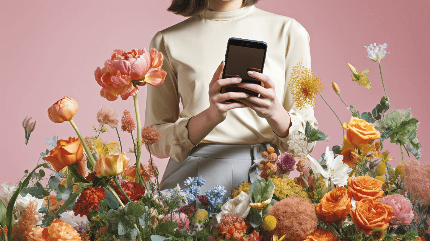 a combination of spring elements and digital marketing tools Recommendation: Add an image showcasing a combination of spring elements like blooming flowers and fresh greenery, paired with digital marketing tools such as smartphones, laptops, and social media icons to represent innovative spring marketing campaigns in ecommerce.
